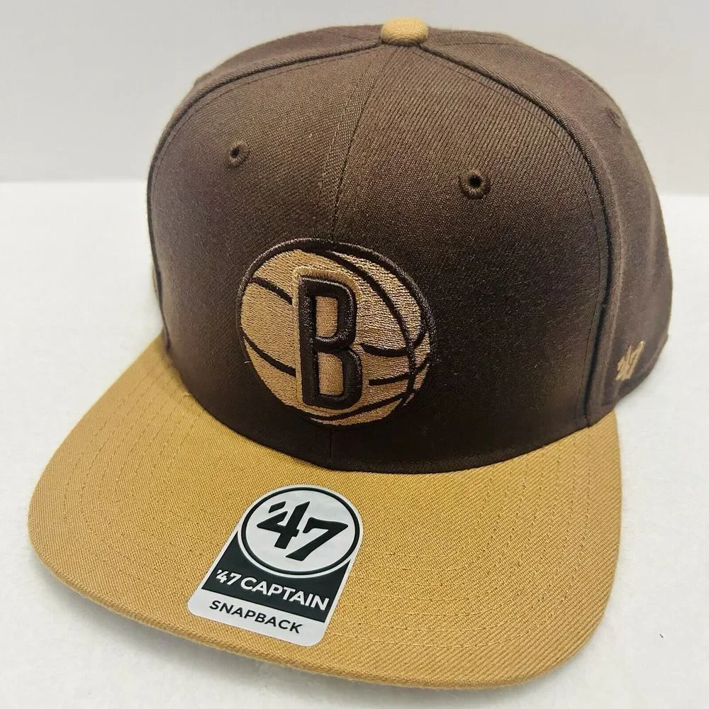 '47 Brand Brooklyn Nets No Shot 2-Tone Captain Snapback Hat Cap Adjustable Brown